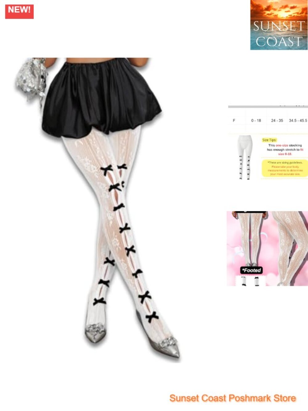 Sheer Floral Lace Tights High Waisted Footed Fishnet Stockings